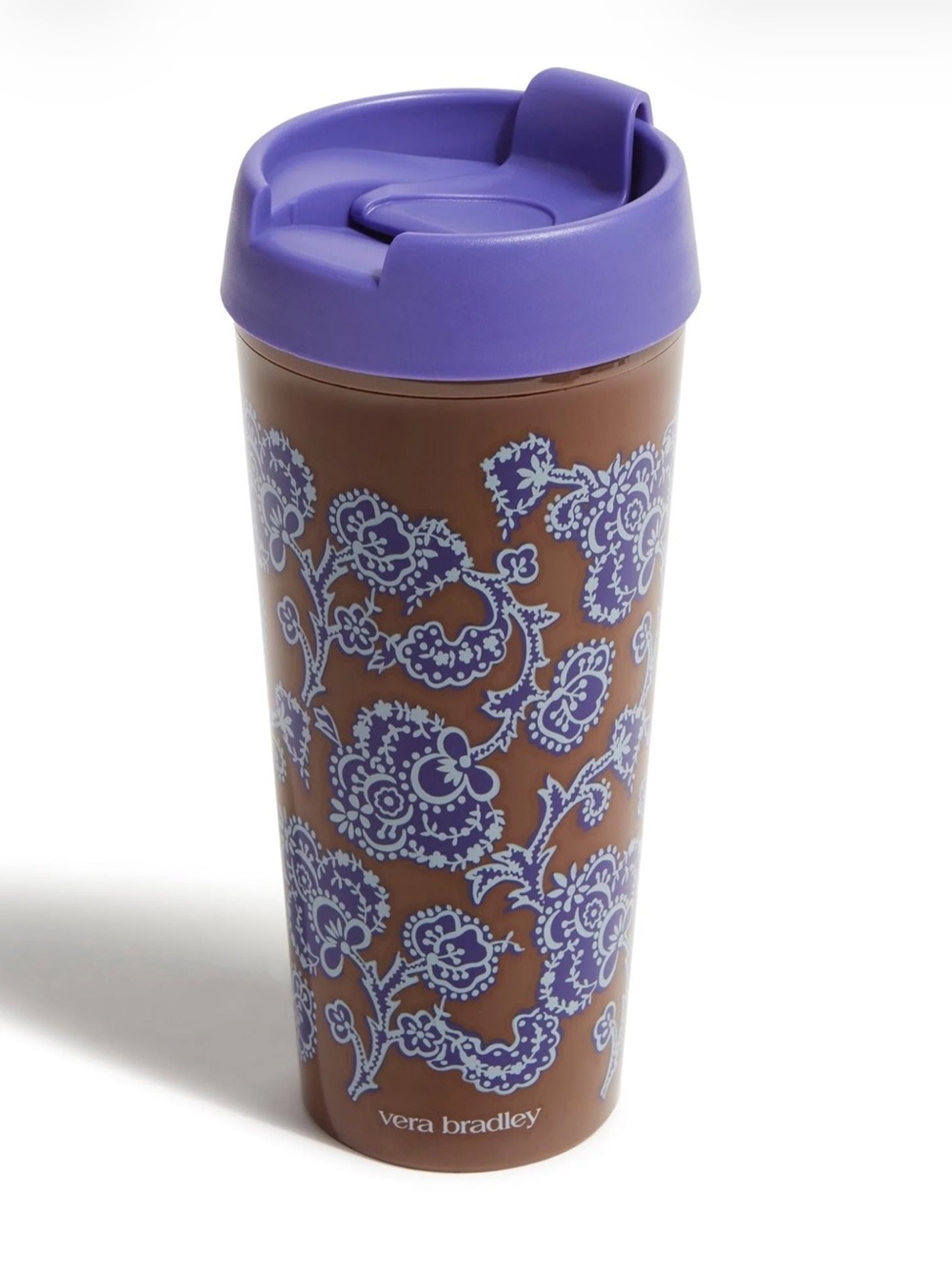 NWT Vera Bradley Brown Travel Tumbler with Purple Paisley Lid